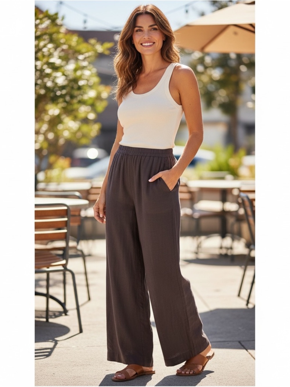 Old Navy Linen Wide-Leg Pull-On Pants in Dark Brown